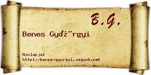Benes Györgyi névjegykártya